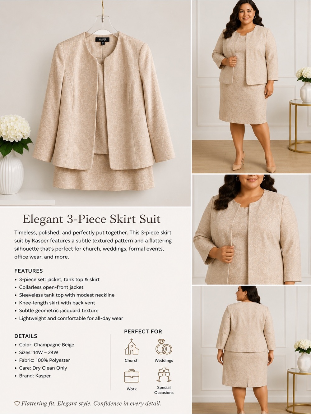3-piece skirt suit set by Kasper (Plus Size)